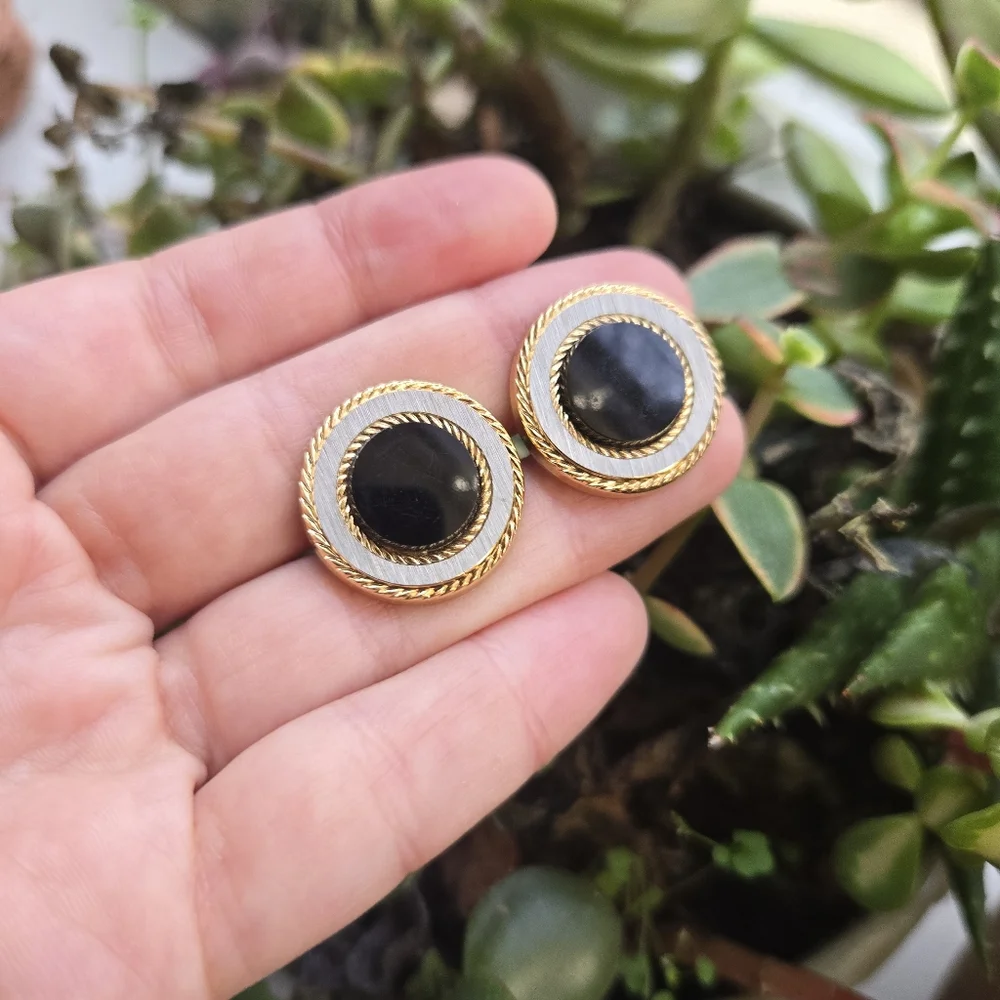 Vintage Black Gold & Silver Modern Classic Cuff Links